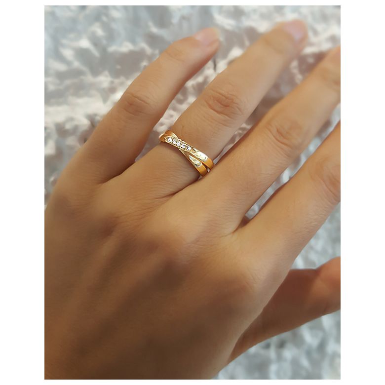 Fede Nuziale Doppia Marthe - Oro Bianco, Diamanti - 3