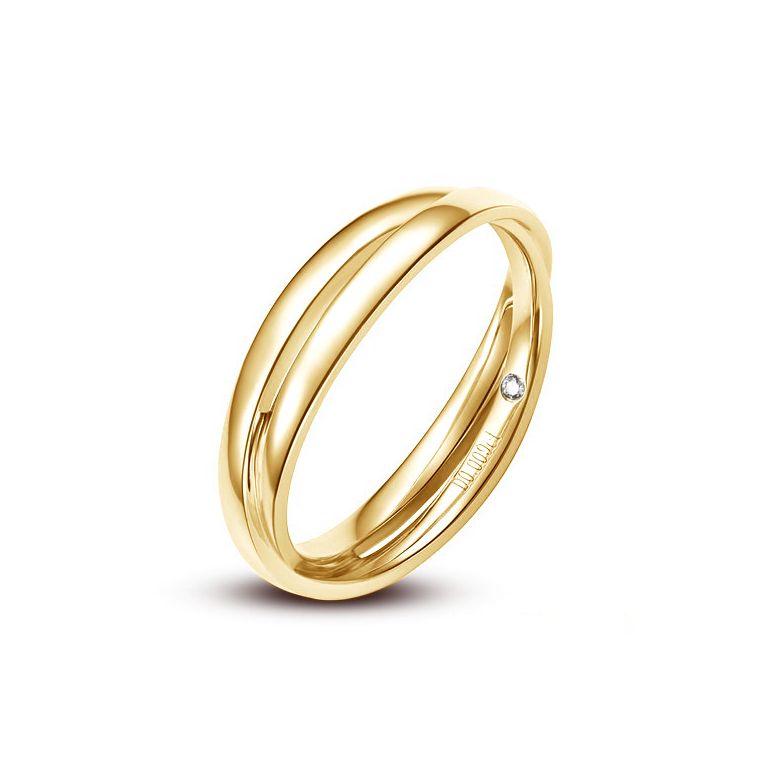 Fede Nuziale Doppia Orli - Oro Giallo, Diamanti - 2
