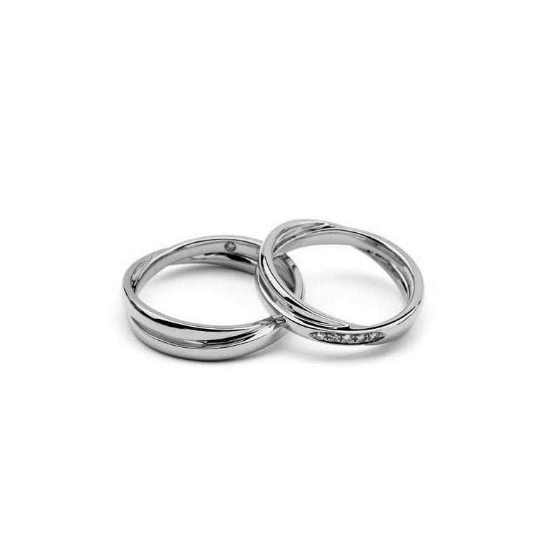 Coppia di fedi 2 anelli Platino - Diamanti | Marthe & Orli - 3