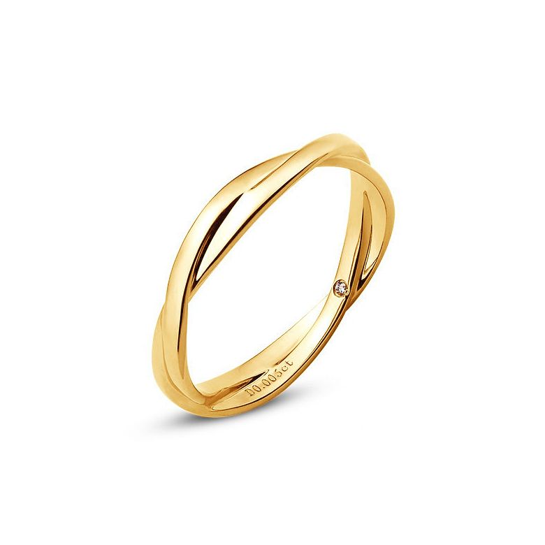 Fede Nuziale Intrecciata Kathleen - Anello Doppio in Oro Giallo & Diamante - 1