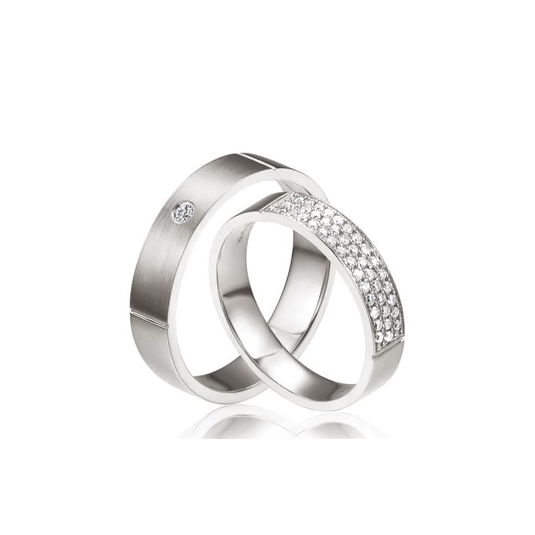 Fedi nuziali Platino Coppia - Sertissage diamanti - 1