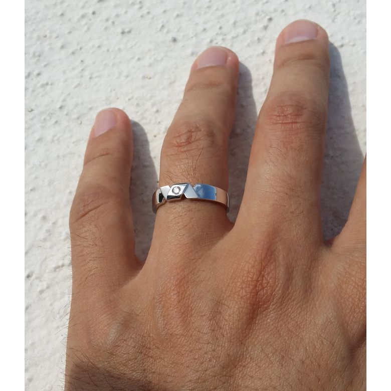Fede per Uomo - Oro bianco 4.10gr - Diamante 0.045ct - 2