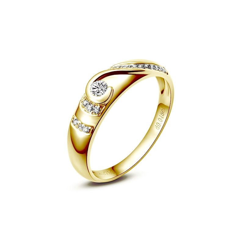 Fede Donna solitario diamanti. Anello moderno in oro giallo | Mai più - 1