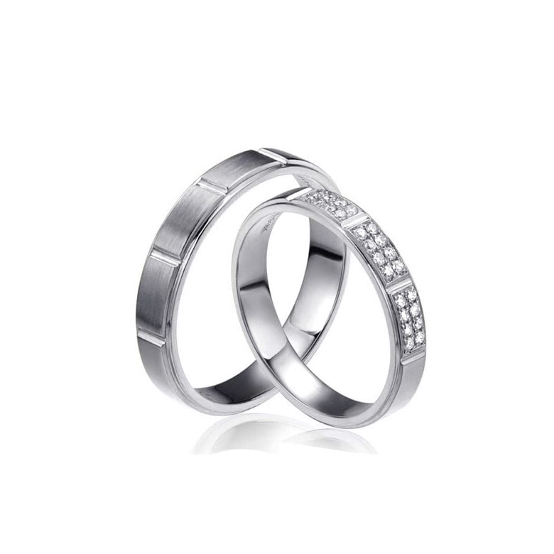 Fedi nuziali Coppia -  Platino - Diamanti - 1