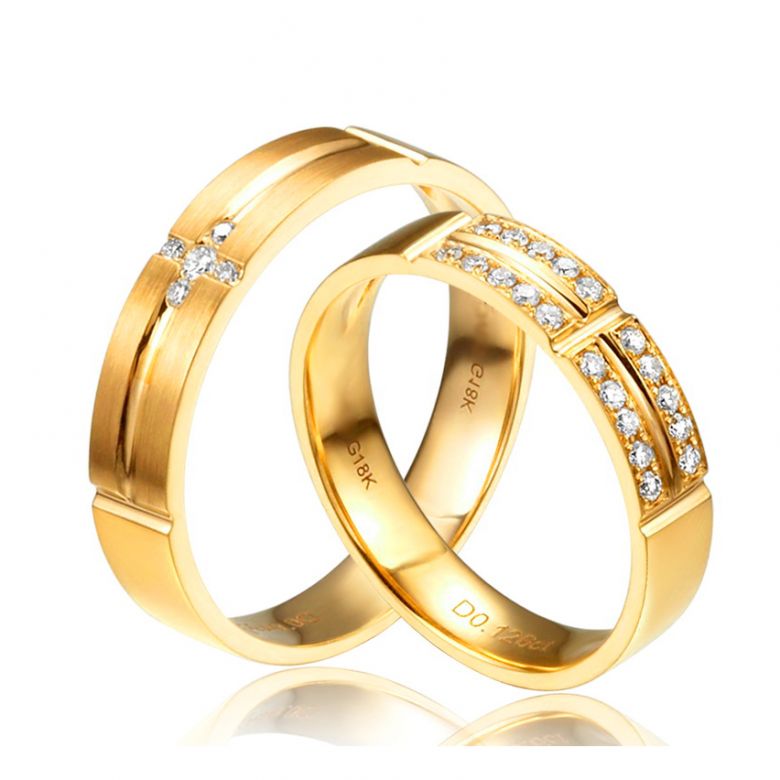 Coppia di Fedi Nuziali Lina & Jules - Oro Giallo e Diamanti - 1