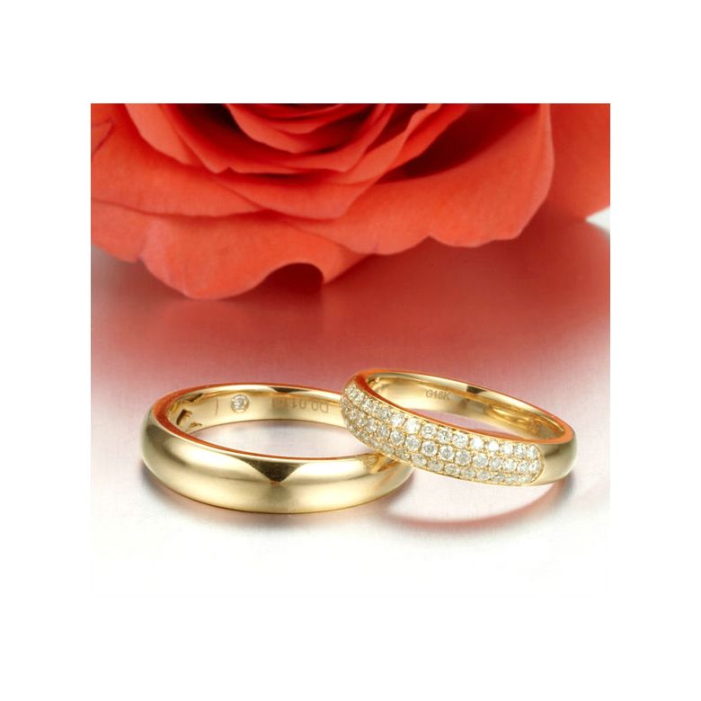 Coppia Fedi Nuziali Bombate Bérénice & Carter - Oro Giallo 18kt & Diamanti - 3