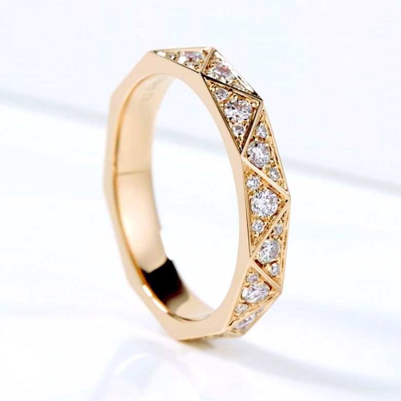 Fede nuziale Triangulaire in Oro Giallo 18 Carati & Diamante - 1
