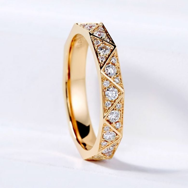 Fede nuziale Triangulaire in Oro Giallo 18 Carati & Diamante - 2