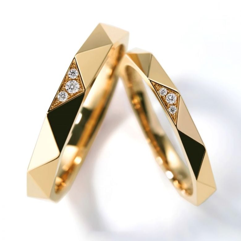 Fedi nuziali Triangulaire Coppia in Oro Giallo 18ct e Diamanti - 1