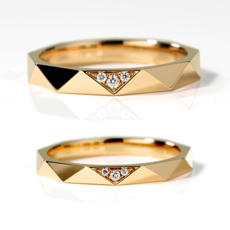 Fedi nuziali Triangulaire Coppia in Oro Giallo 18ct e Diamanti - 3