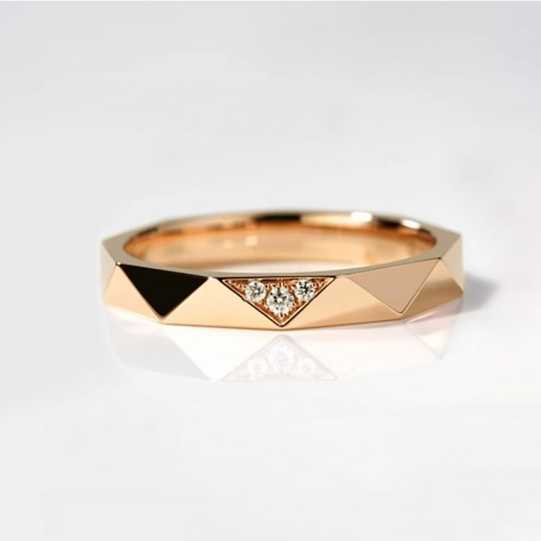 Fede nuziale Triangulaire Uomo Oro Giallo 18cts e Diamanti - 2
