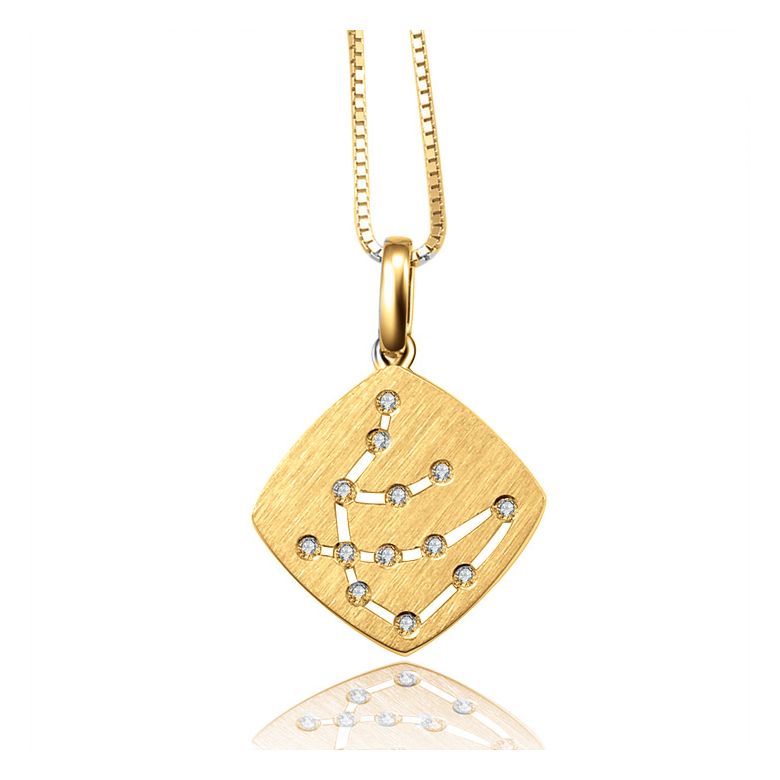 Ciondolo astrologico - Costellazione dell'acquario - Oro giallo, diamanti - 1