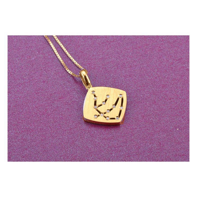 Ciondolo astrologico - Costellazione dell'acquario - Oro giallo, diamanti - 2