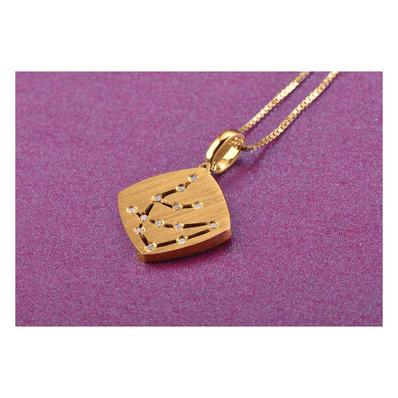 Ciondolo astrologico - Costellazione dell'acquario - Oro giallo, diamanti - 3