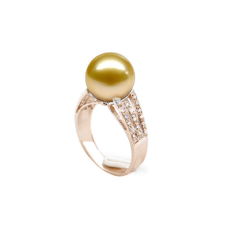 Anello Île de Barrow - Perla dei Mari del Sud Dorata Gold oro rosa - 1
