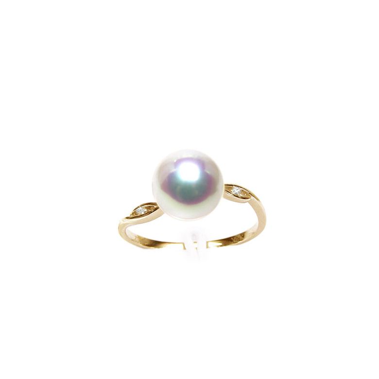 Anello Riko - Oro Giallo, Diamanti e Perla Akoya - 1