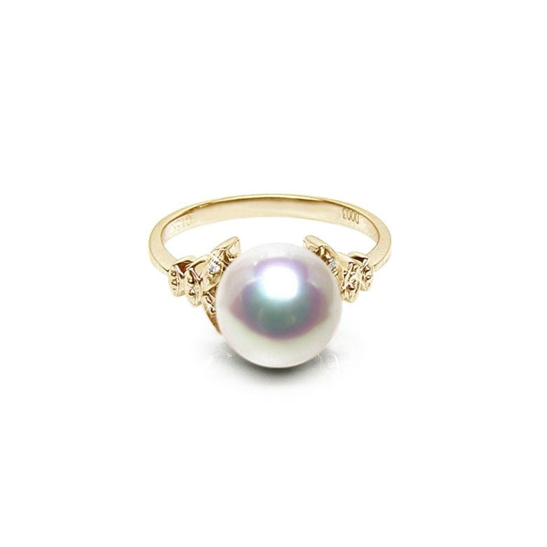 Anello Sayuri - Oro Giallo, Diamanti e Perla Akoya Bianca - 1