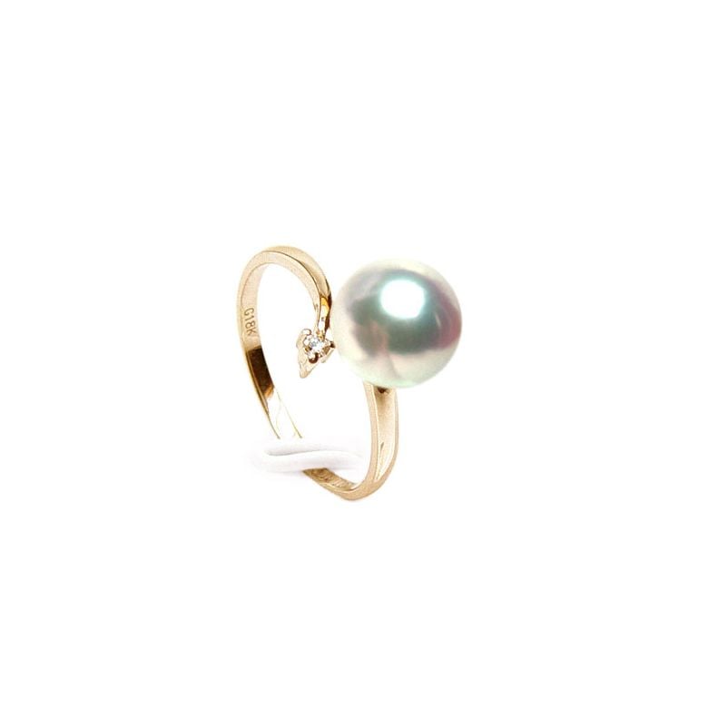 Anello Ran - Oro Giallo, Diamanti e Perla Akoya - 1