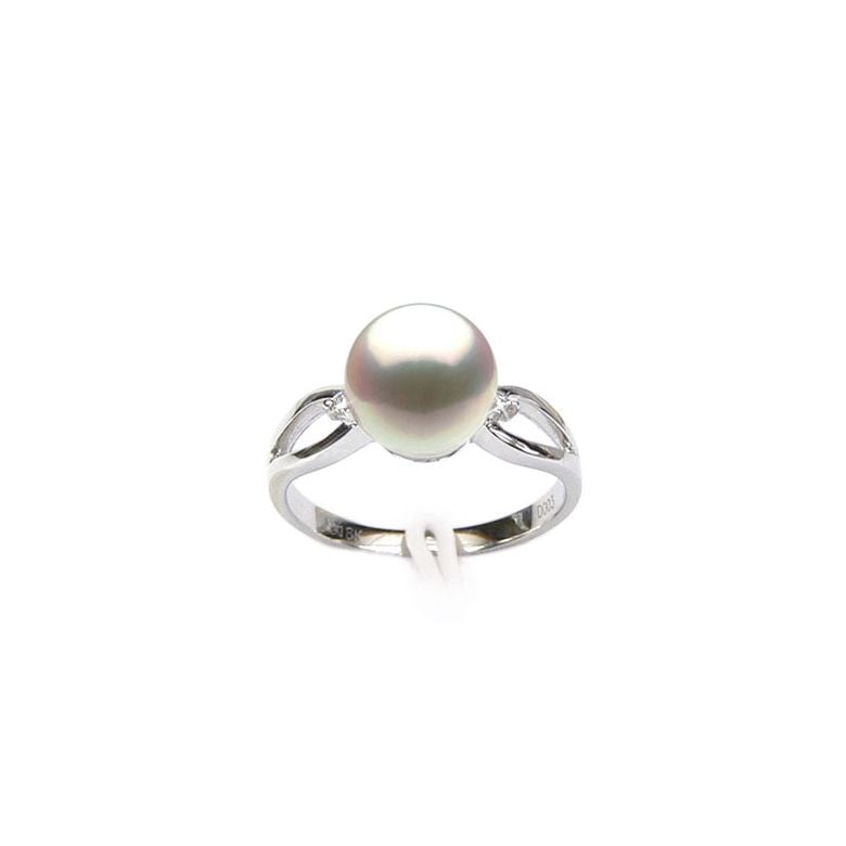 Anello Hanaé - Oro Bianco, Diamanti e Perla Akoya - 1
