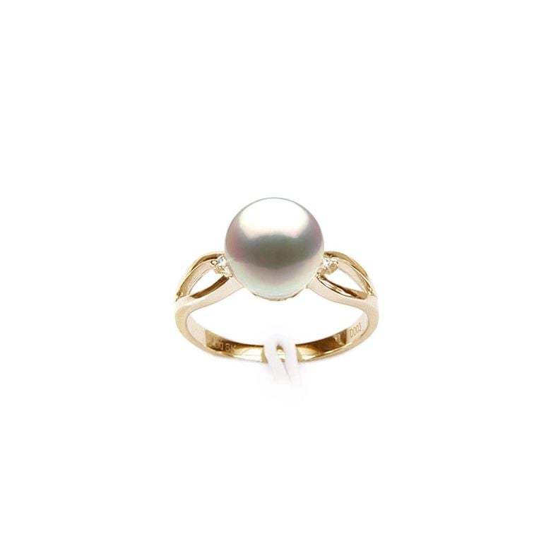 Anello Akina - Oro Giallo, Diamanti e Perla Akoya - 1