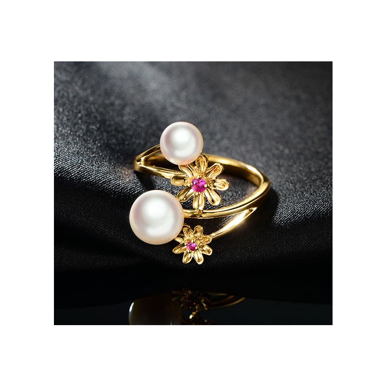Anello oro giallo Toi et Moi Perla Akoya. Fiori, Zaffiri rosa - 4