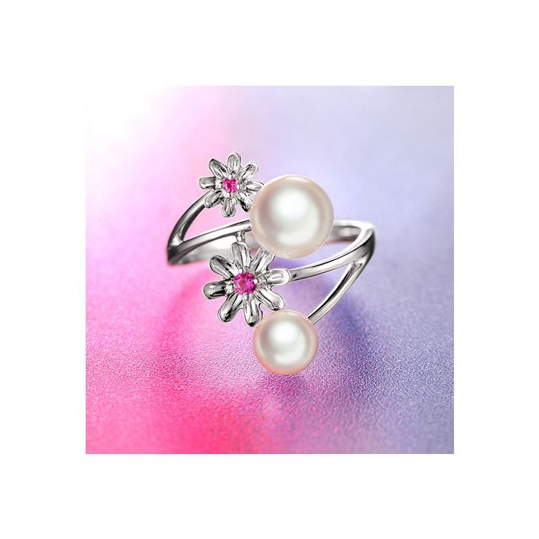 Anello Toi et Moi Perla Akoya Japon. Fiori, Zaffiri rosa - 7
