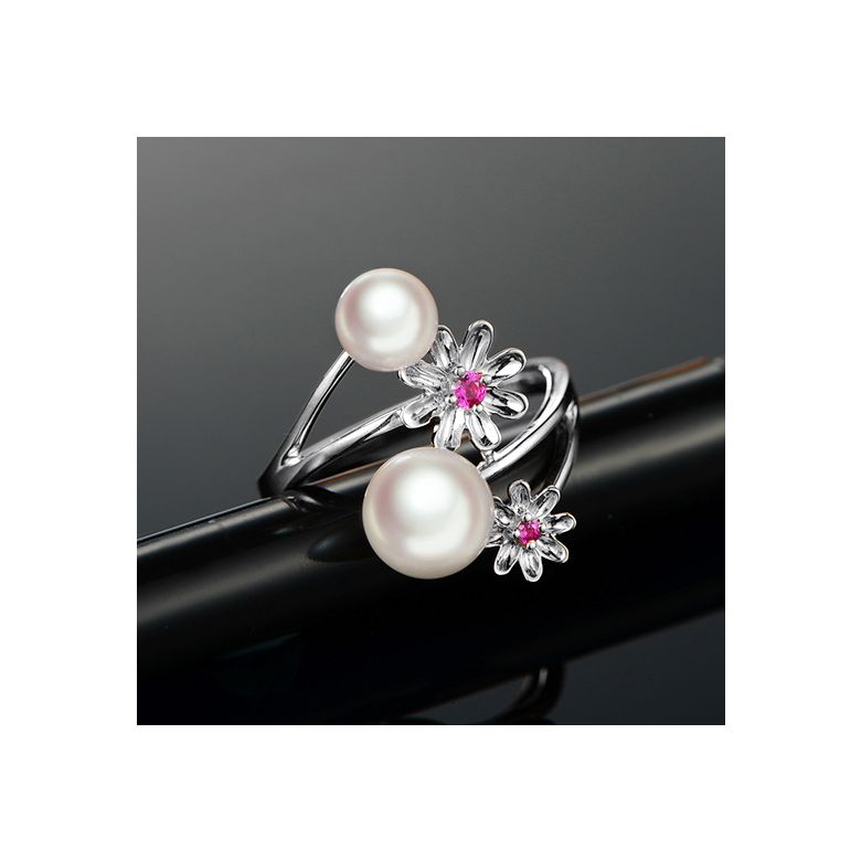 Anello Toi et Moi Perla Akoya Japon. Fiori, Zaffiri rosa - 5