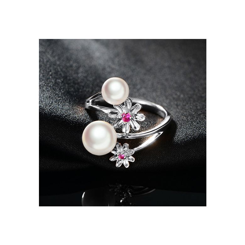 Anello Toi et Moi Perla Akoya Japon. Fiori, Zaffiri rosa - 6