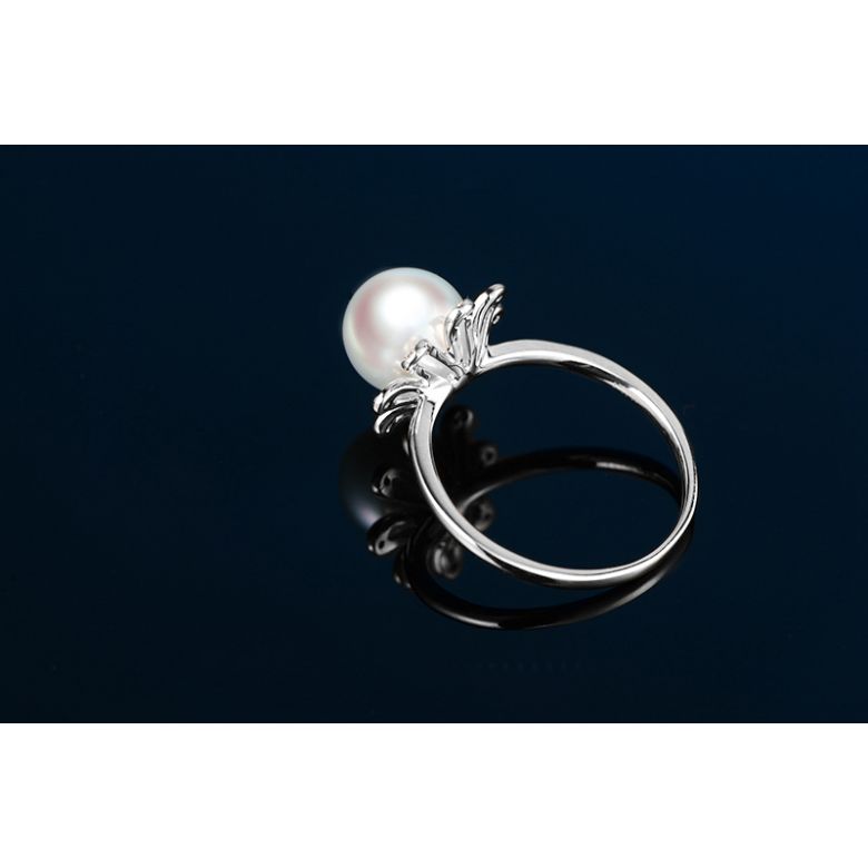 Anello Yuki No Hana - Oro Bianco, Diamanti e Perla Akoya - 8