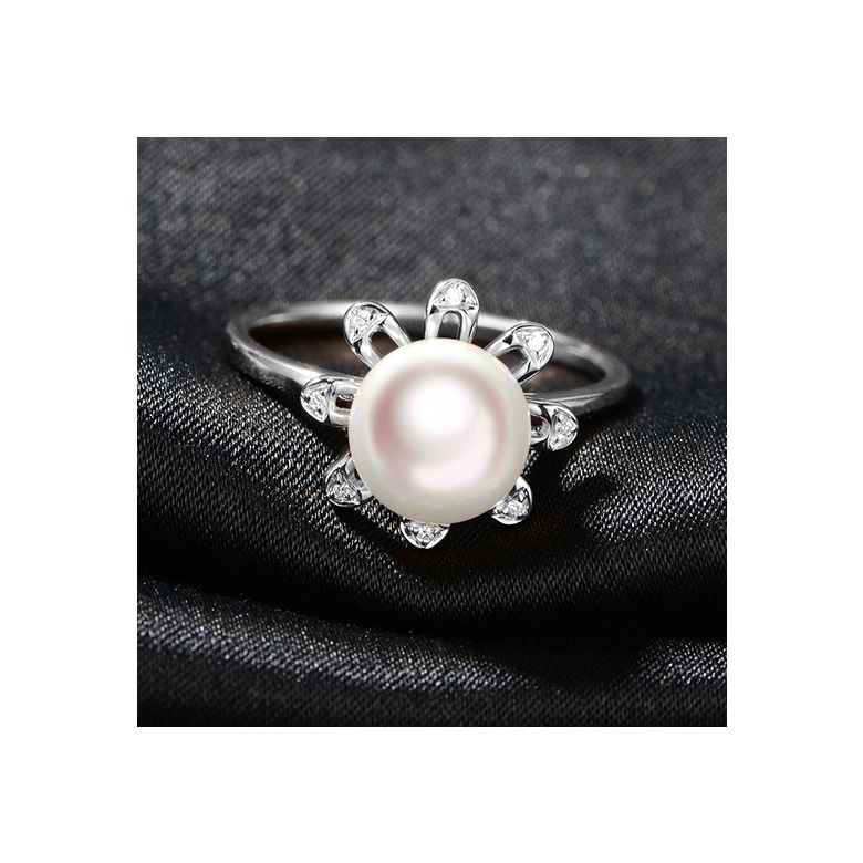 Anello Yuki No Hana - Oro Bianco, Diamanti e Perla Akoya - 3