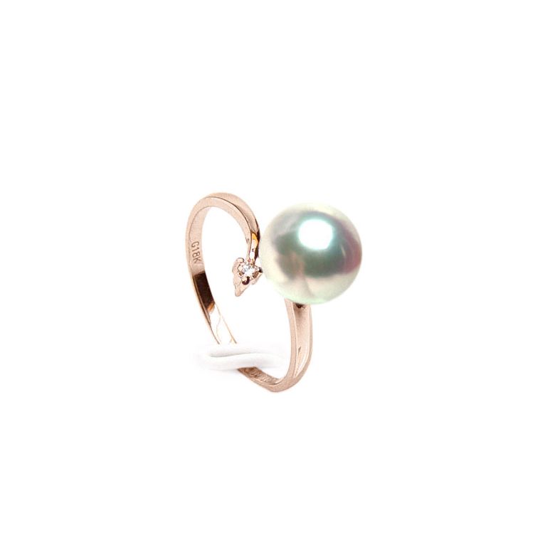 Anello Ayame - Oro Rosa, Diamanti e Perla Akoya - 1