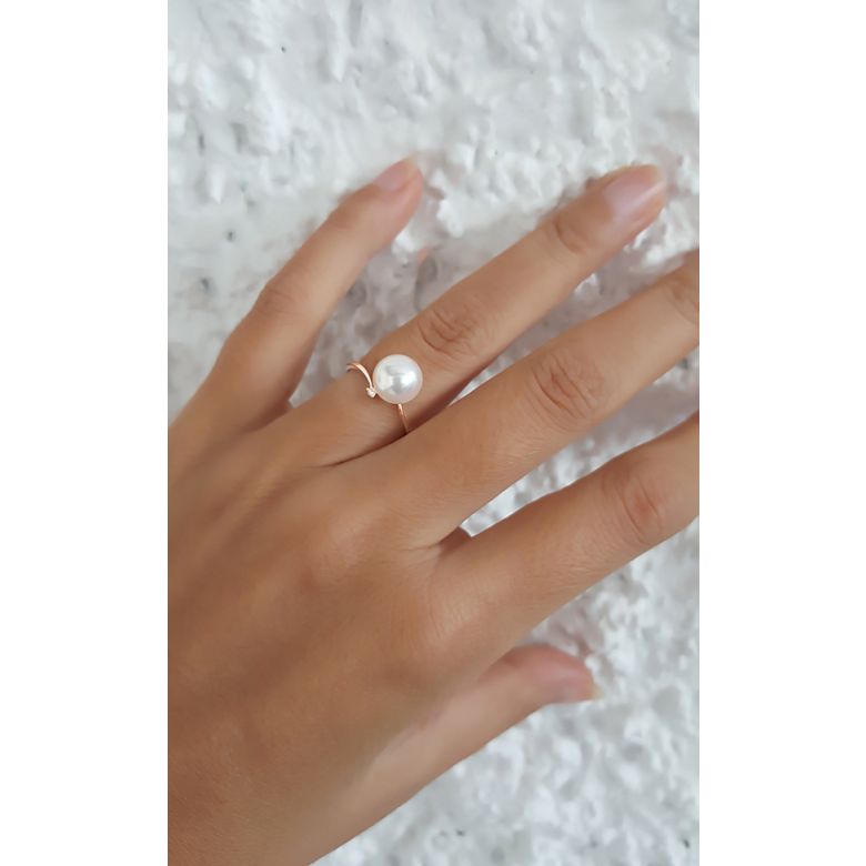Anello Ayame - Oro Rosa, Diamanti e Perla Akoya - 4
