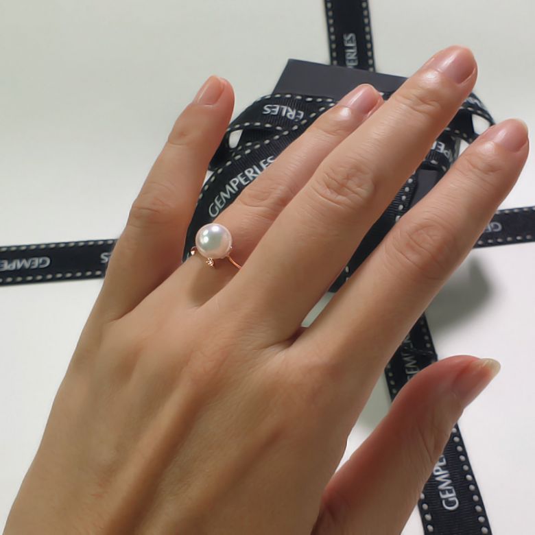 Anello Ayame - Oro Rosa, Diamanti e Perla Akoya - 7