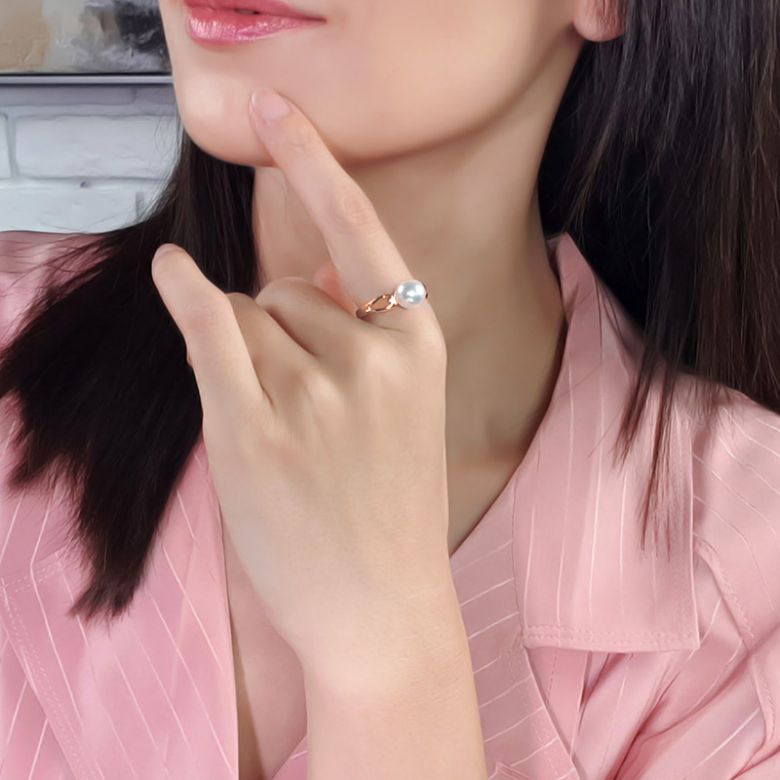Anello Hanaé - Oro Rosa, Diamanti e Perla Akoya - 5