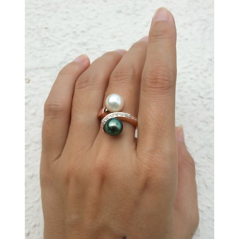 Anello Florina - Oro Rosa, Perla Akoya & di Tahiti - 5