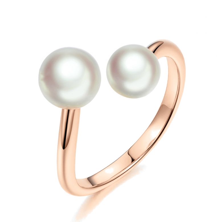Anello Watashi To Anata - Oro Rosa e 2 Perle Akoya - 1