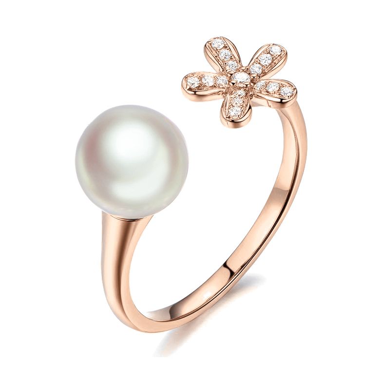 Anello Ko No Hana - Oro Rosa, Diamanti e Perla Akoya - 1