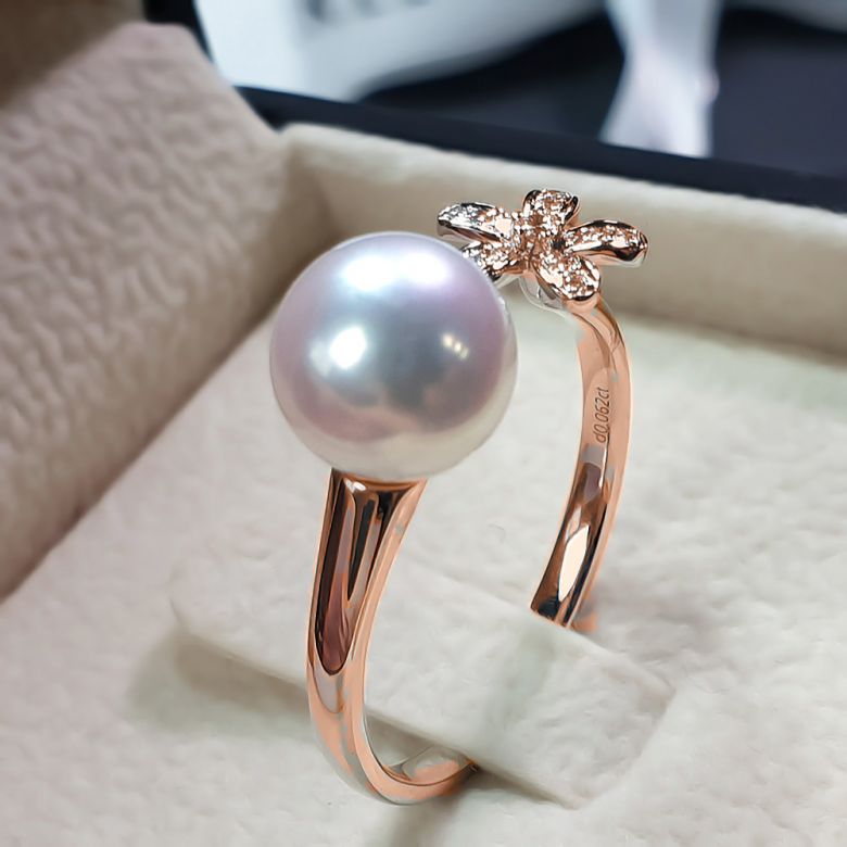 Anello Ko No Hana - Oro Rosa, Diamanti e Perla Akoya - 5