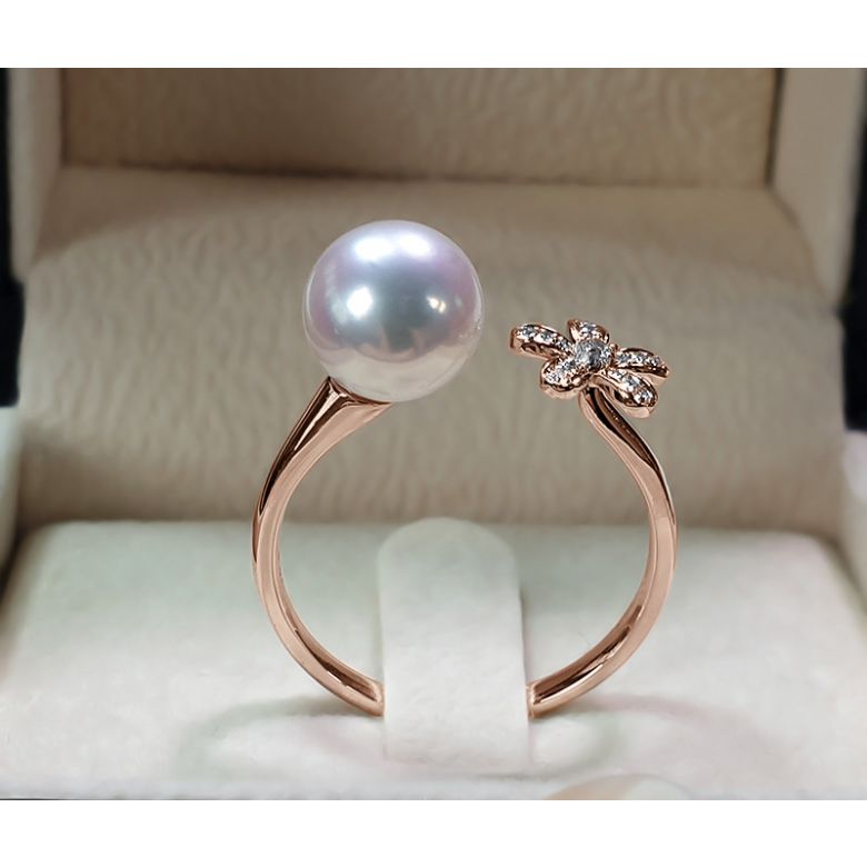 Anello Ko No Hana - Oro Rosa, Diamanti e Perla Akoya - 6