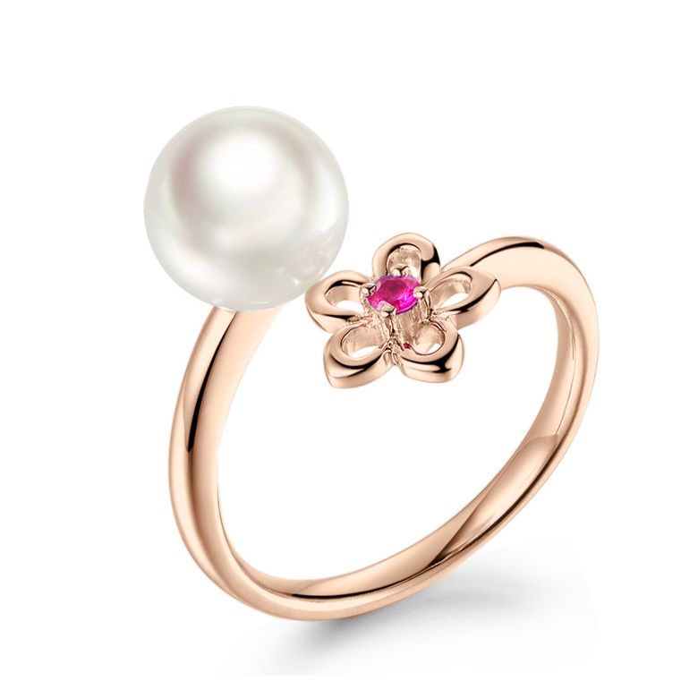 Anello Fiore - Oro Rosa, Zaffiro Rosa e Perla Akoya - 1
