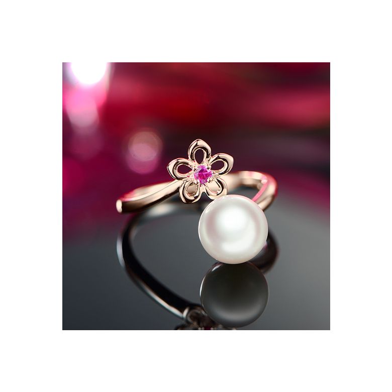 Anello Fiore - Oro Rosa, Zaffiro Rosa e Perla Akoya - 3