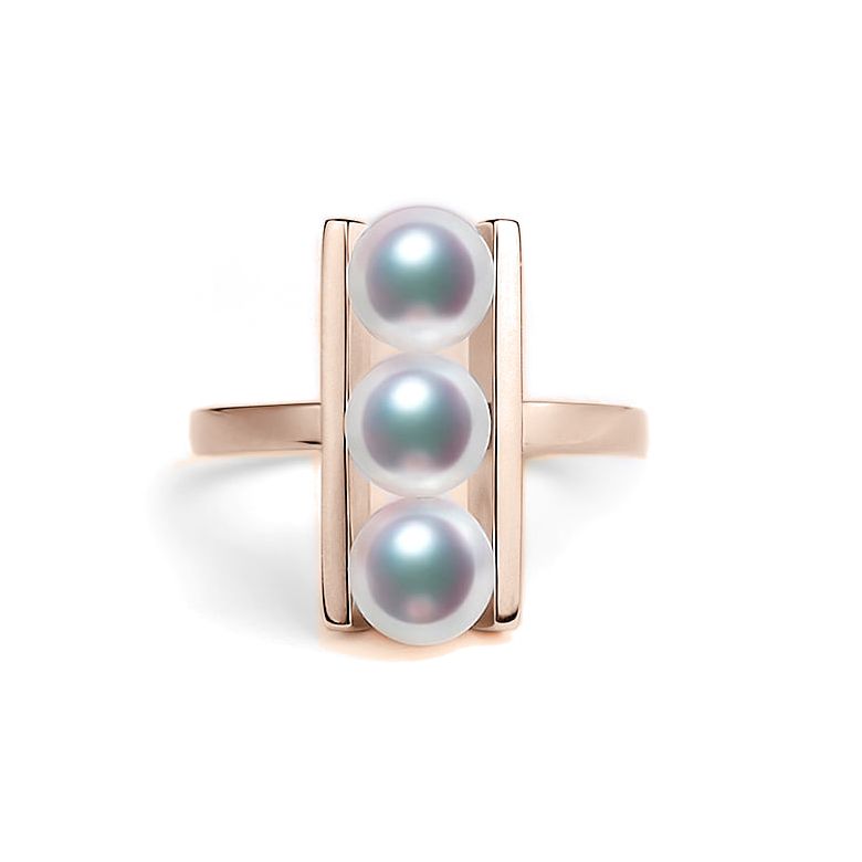 Anello Takana - Oro Rosa, 3 Perle Akoya - 1