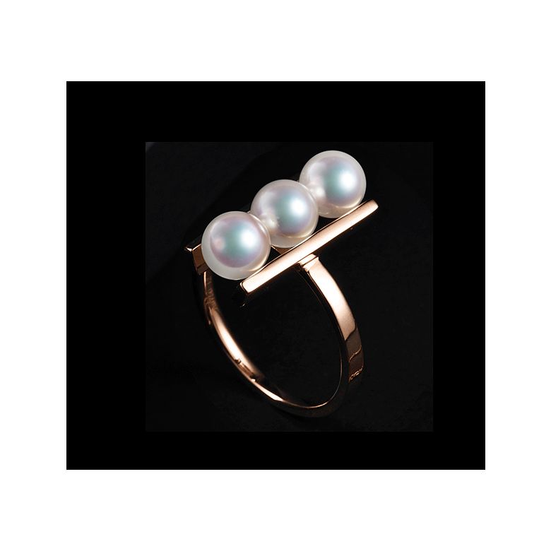 Anello Takana - Oro Rosa, 3 Perle Akoya - 3