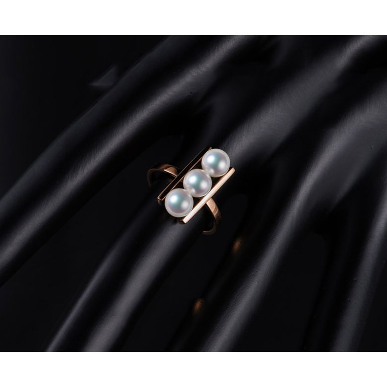 Anello Takana - Oro Rosa, 3 Perle Akoya - 6