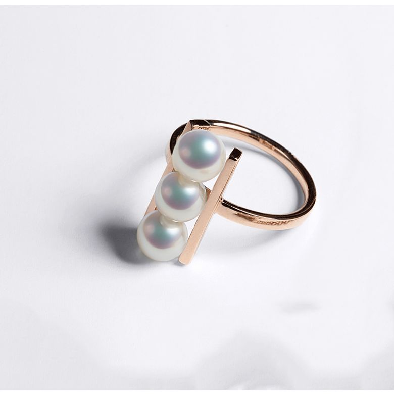 Anello Takana - Oro Rosa, 3 Perle Akoya - 9