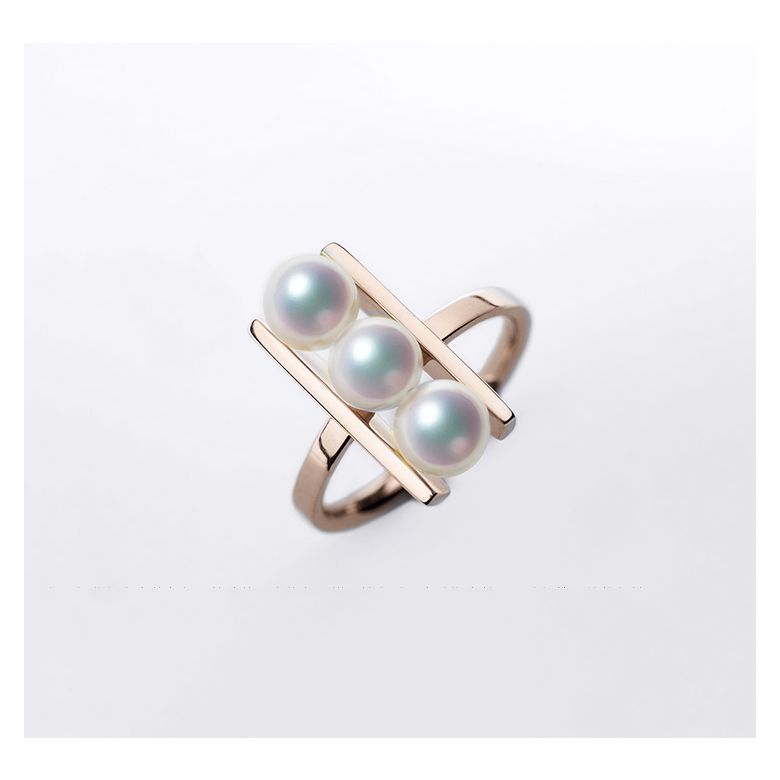 Anello Takana - Oro Rosa, 3 Perle Akoya - 10
