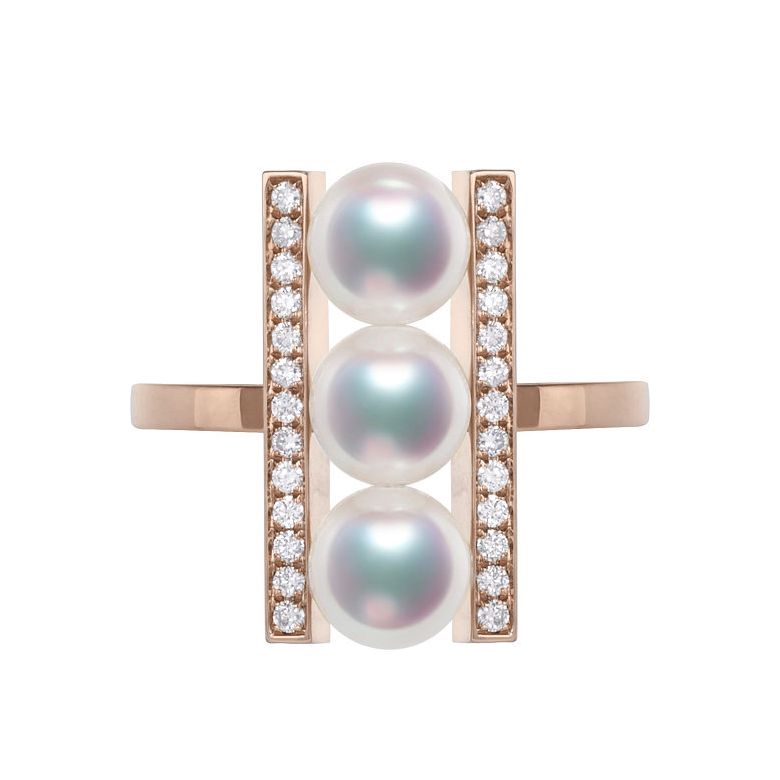 Anello Otohiko - Oro Rosa, Diamanti e 3 Perle Akoya - 6