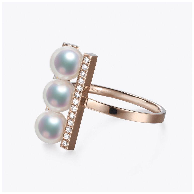Anello Otohiko - Oro Rosa, Diamanti e 3 Perle Akoya - 3