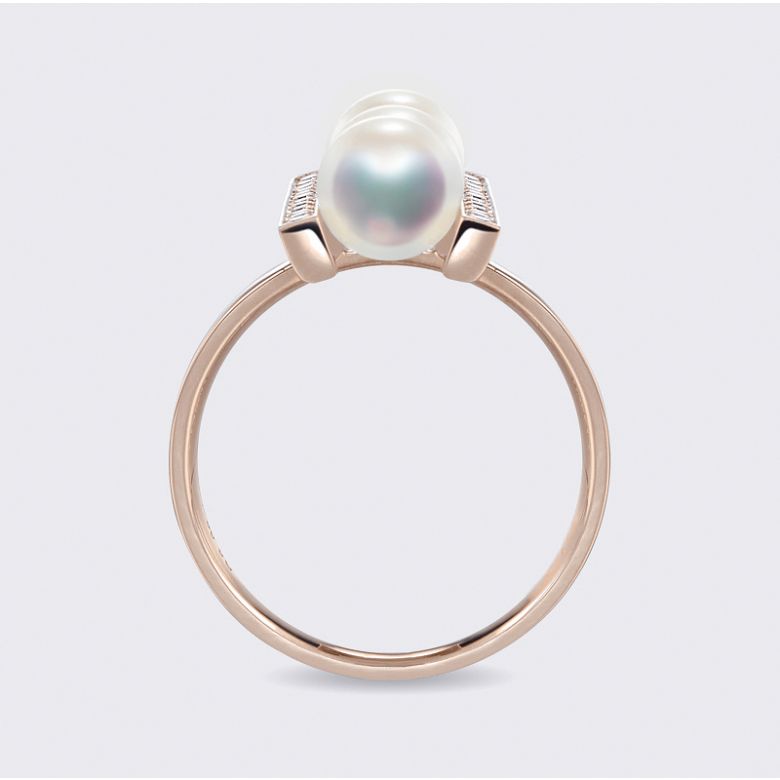 Anello Otohiko - Oro Rosa, Diamanti e 3 Perle Akoya - 4