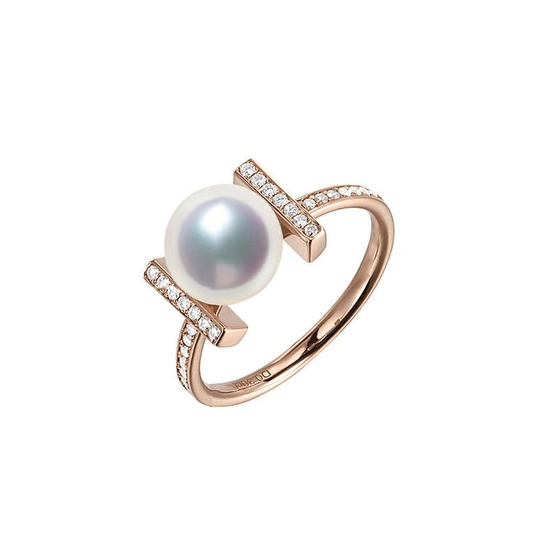 Anello Otohiko - Oro Rosa, Diamanti e Perla Akoya - 1